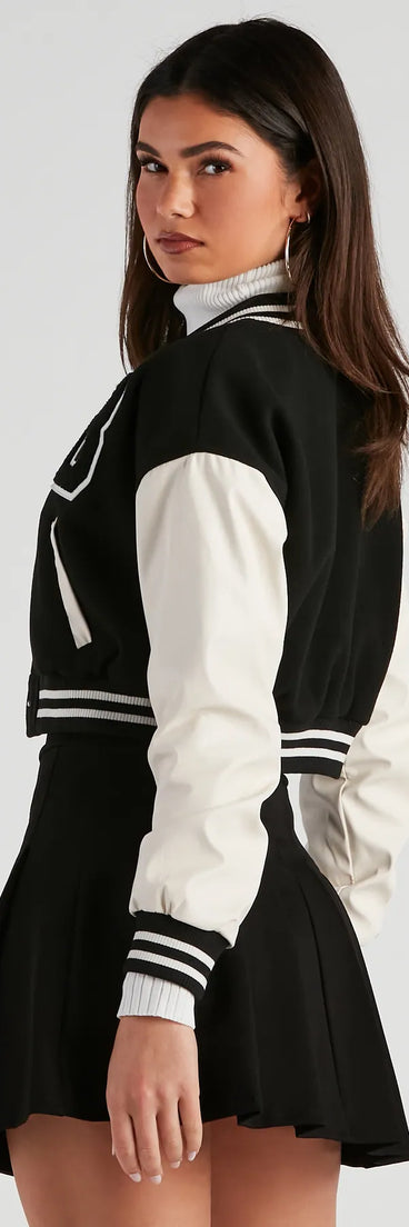 B For Babe Crop Letterman Jacket