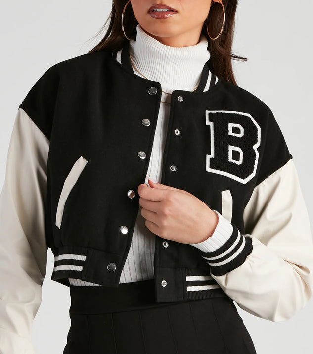 B For Babe Crop Letterman Jacket | Windsor