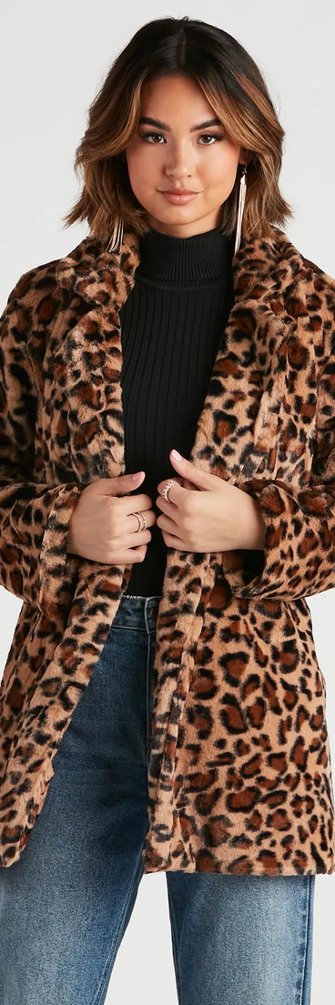 Fabulous Diva Leopard Print Faux Fur Coat