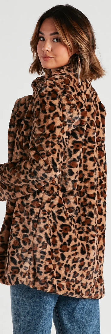 Fabulous Diva Leopard Print Faux Fur Coat