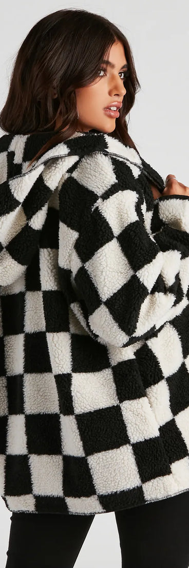 Cute In Checkered Faux Sherpa Jacket