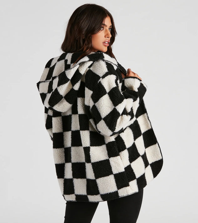 Cute In Checkered Faux Sherpa Jacket | Windsor
