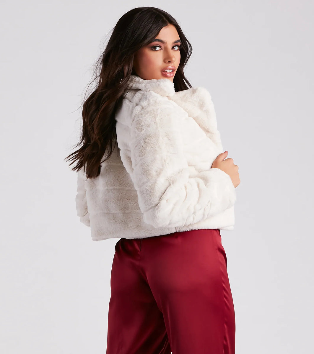 Nest Faux Fur Crop Jacket & Skirt Set