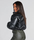 Slick Style Faux Leather Cropped Puffer Jacket