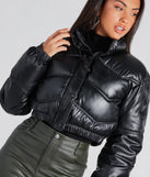 Slick Style Faux Leather Cropped Puffer Jacket