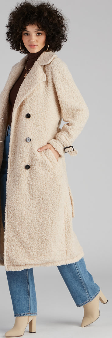 Locking Knit Down Sherpa Long Trench Coat