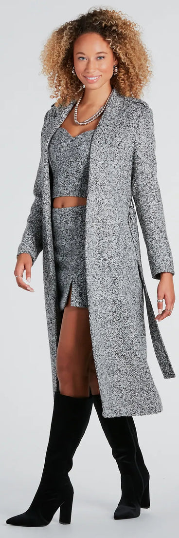 Uptown Girl Tweed Belted Trench Coat