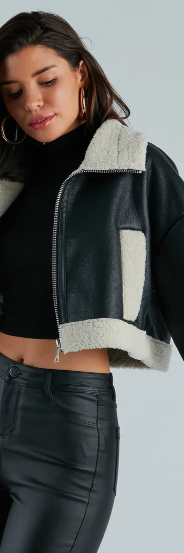 City Slicker Faux Leather Sherpa Lined Jacket