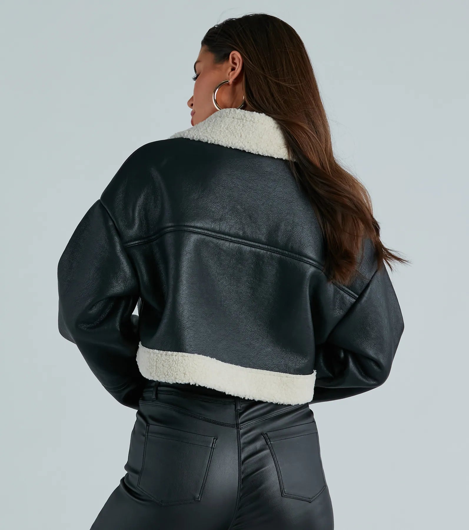 Iviocer Sherpa Jacket Faux Fur Coat Women Fluffy Jacket Fleece C 並行輸入品 Ivory Sherpa Jacket with Faux Leather \u2013 Belamour Boutique Co