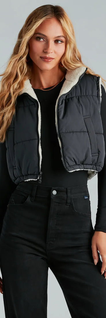 Major Trend Reversible Faux Sherpa Puffer Vest