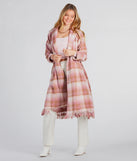 Perfect Plaid Fringe Faux Wool Trench Coat