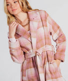 Perfect Plaid Fringe Faux Wool Trench Coat