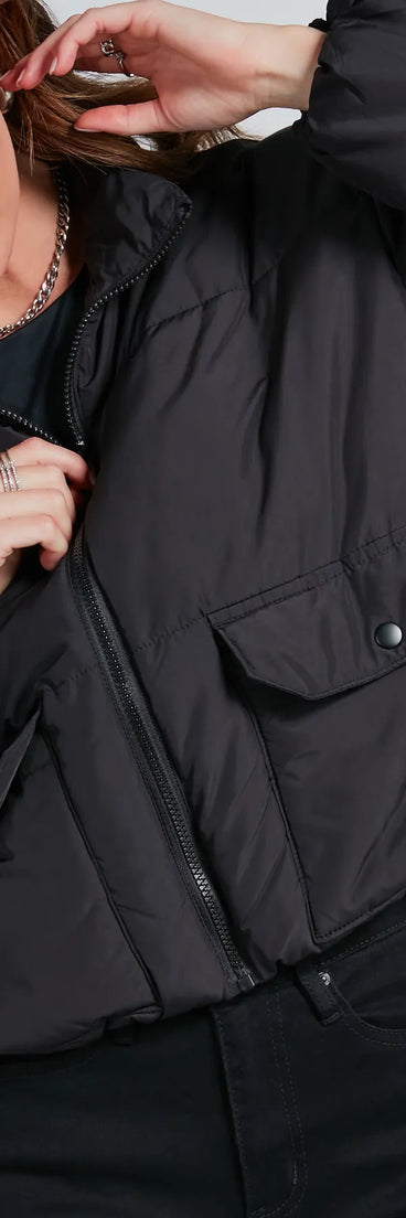 Cute Aesthetic Cargo Puffer Jacket