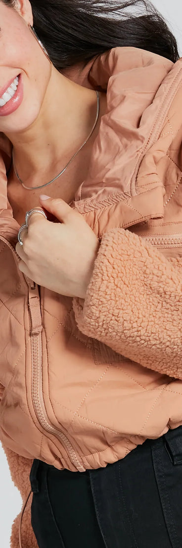 Fight The Frost Faux Sherpa Sleeve Puffer Jacket