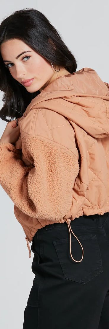 Fight The Frost Faux Sherpa Sleeve Puffer Jacket