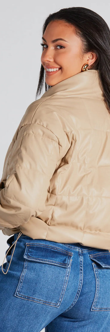 Sleek As Can Be Faux Leather Puffer Jacket