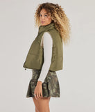 Stay chic this winter with Casual Sleek Reversible Cropped Puffer Vest, a olive women's coat perfect for layering. Featuring textured fabric and a trendy fit, this lightweight coat for women transitions effortlessly from cozy everyday wear to formal evening events.