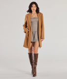 Stay chic this winter with Perfect Chic Faux Wool Trench Coat, a camel women's coat perfect for layering. Featuring textured fabric and a trendy fit, this lightweight coat for women transitions effortlessly from cozy everyday wear to formal evening events.