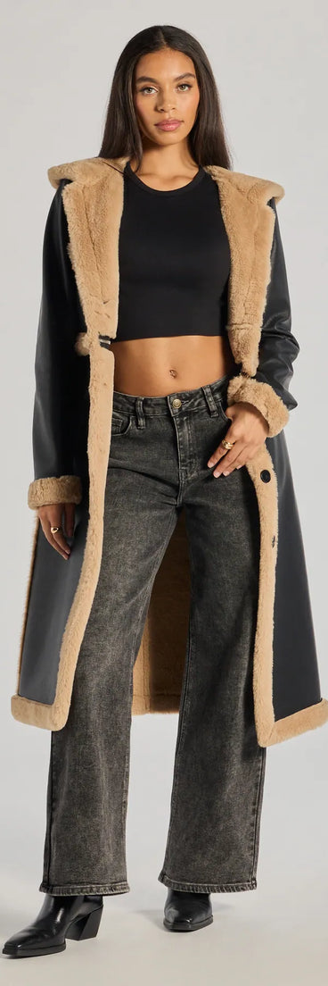 Runway Ready Convertible Faux Leather Trench Coat