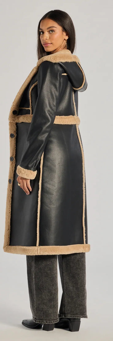 Runway Ready Convertible Faux Leather Trench Coat