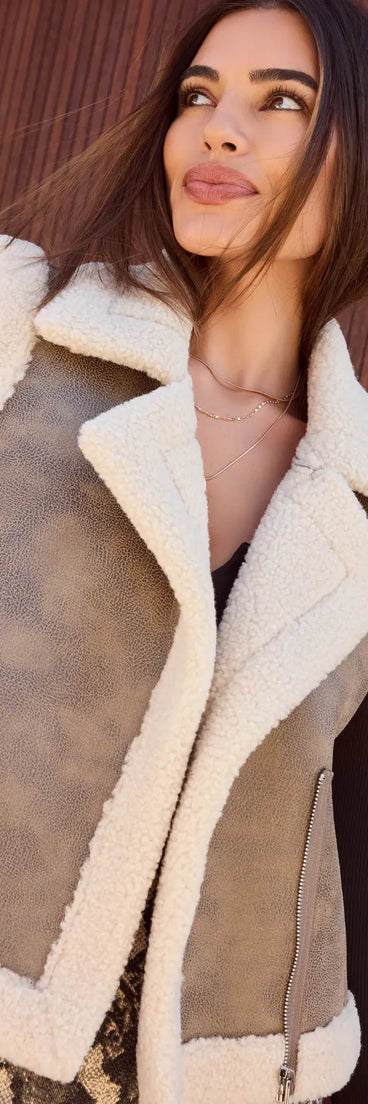 Luxe And Cozy Faux Sherpa Trim Oversized Vest