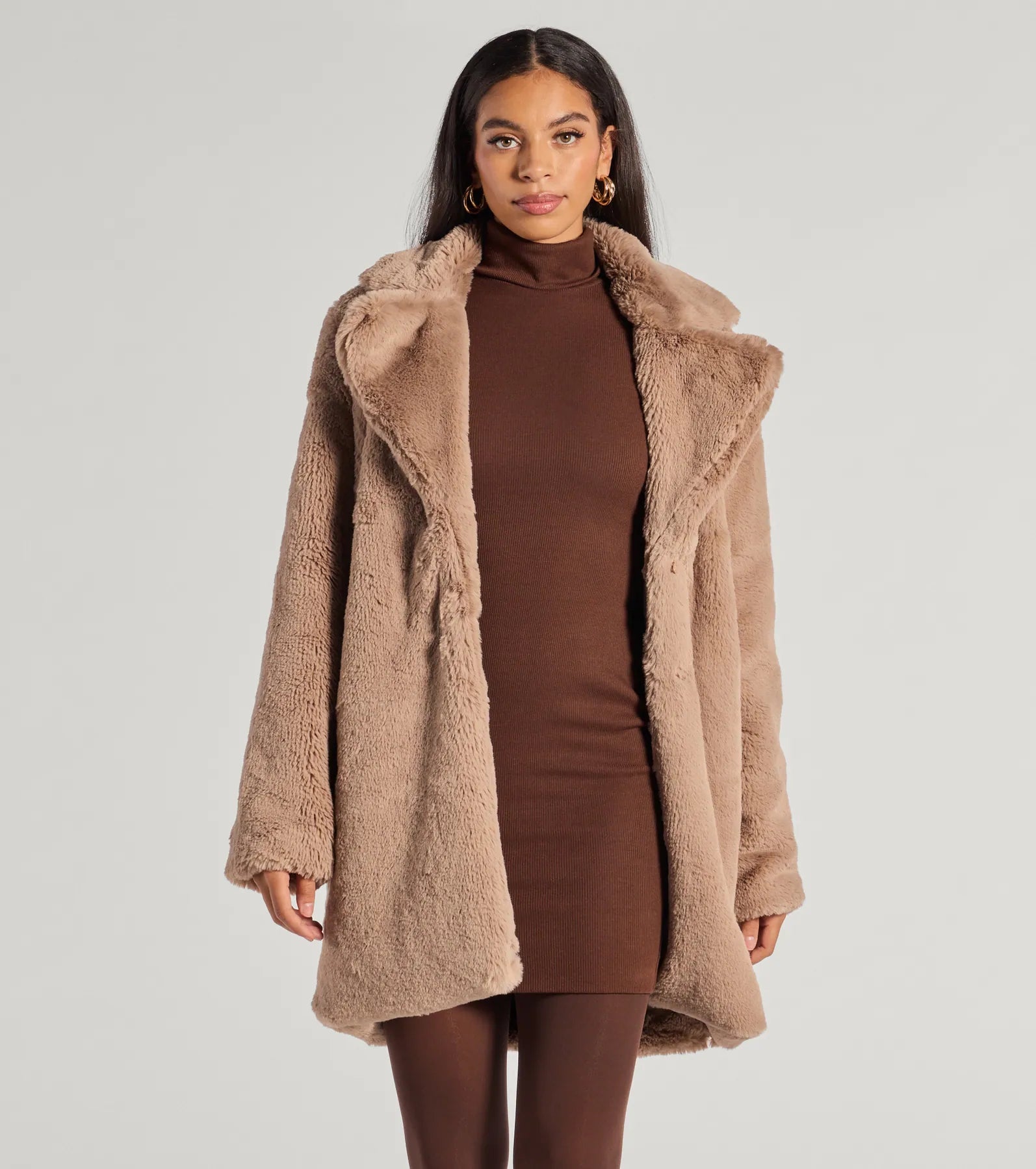 Convertible Faux Fur Tippet Coat