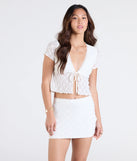 Stay on-trend this season with the Breezy Vibes Lace Tie-Front Top in ivory, a must-have for creating stylish and effortless spring outfits for women.