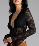 Serve effortless style and scroll-stopping energy in the Delicate Flair Floral Lace Tie-Front Top, part of a black matching clothing set that does the work for you with bold, polished vibes from top to bottom.