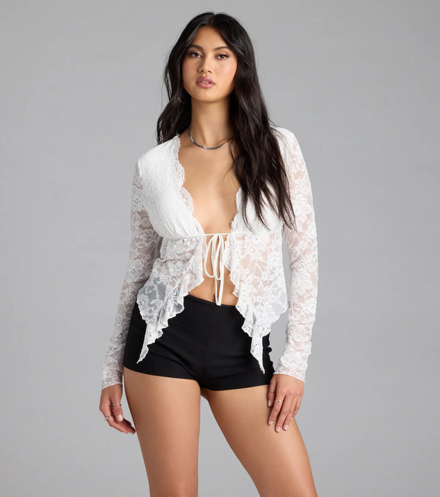 トップス DAWN No.11 CUP IN LANG TOPS Delicate Flair Floral Lace Tie-Front Top | Windsor