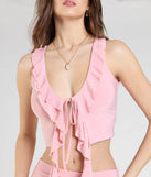 From bold to effortless, the Sensational Match Tie-Front Ruffle Crop Top lets you define your vibe with blush tops that speak your style.