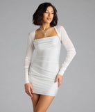 The Chic And Sheer Mesh Ruched Sleeve Bolero in white brings edge and energy to your vibe, ready to elevate any festival look or concert outfit.