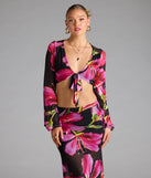 Vacay Queen Tropical Floral Mesh Tie-Front Top