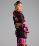 Vacay Queen Tropical Floral Mesh Tie-Front Top