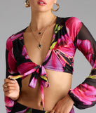 Vacay Queen Tropical Floral Mesh Tie-Front Top