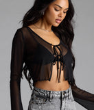 Sultry Take Tie-Front Long Sleeve Crop Top