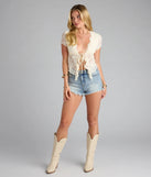For college campus looks, game day outfits, or a bold going-out vibe, the Sweet Lovin' Lace Tie Front Crop Top is an on-trend ivory crop top that easily styles with your favorite denim.