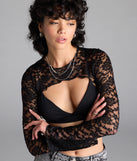 The Forever Femme Sheer Lace Long Sleeve Topper in black brings edge and energy to your vibe, ready to elevate any festival look or concert outfit.