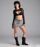 The Forever Femme Sheer Lace Long Sleeve Topper in black brings edge and energy to your vibe, ready to elevate any festival look or concert outfit.