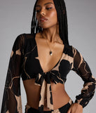 Resort Calling Mesh Tie Front Top