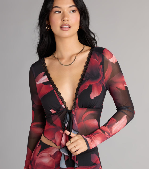 Complete your look with the Soft Serve Floral Ruffle Tie-Front Top, a trendy top that’s ready to pair with anything in your fall rotation.