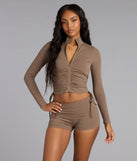 Ruched Right Mock Neck Crop Jacket