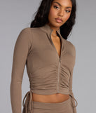 Ruched Right Mock Neck Crop Jacket