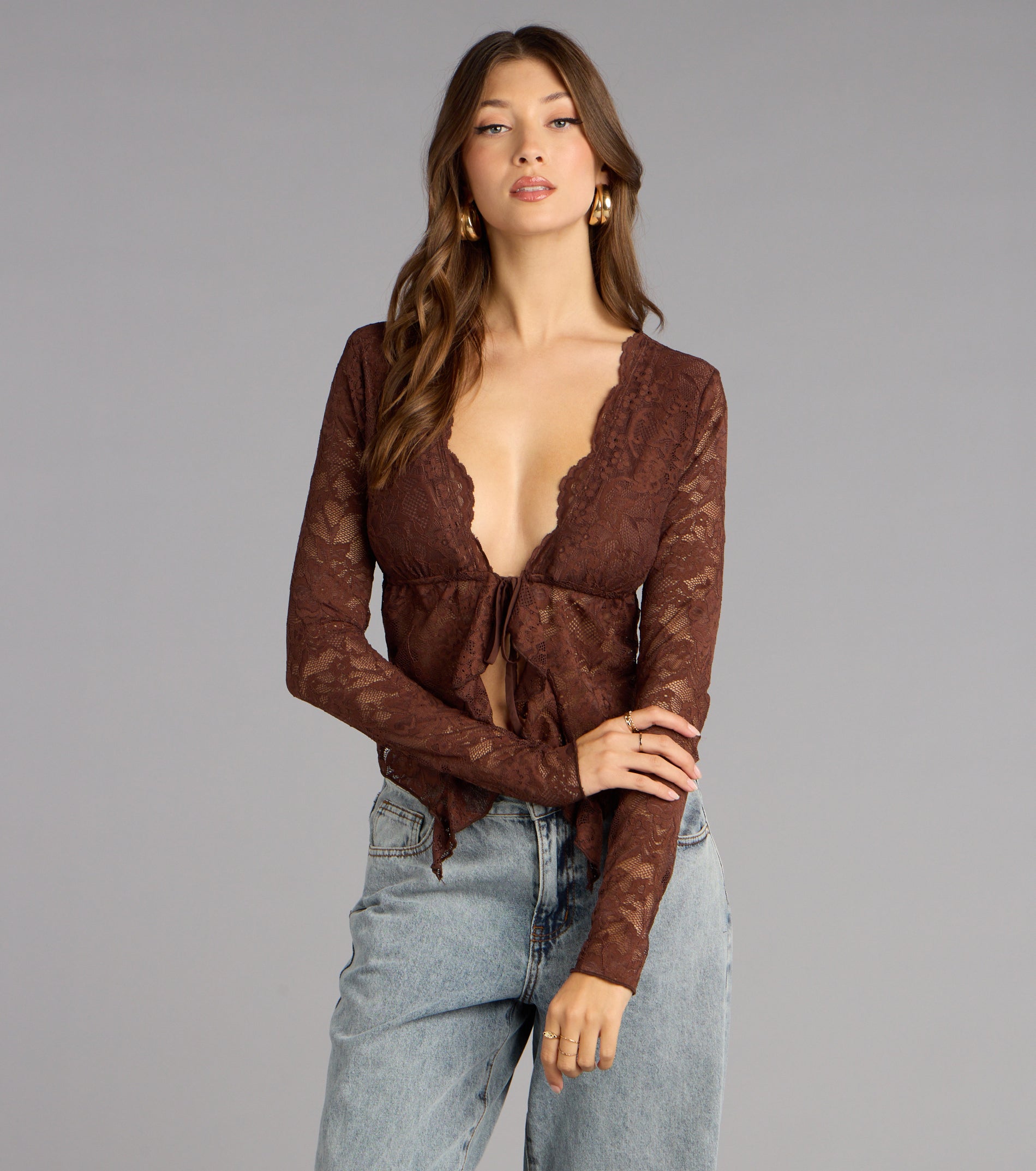 Delicate Flair Floral Lace Tie-Front Top | Windsor