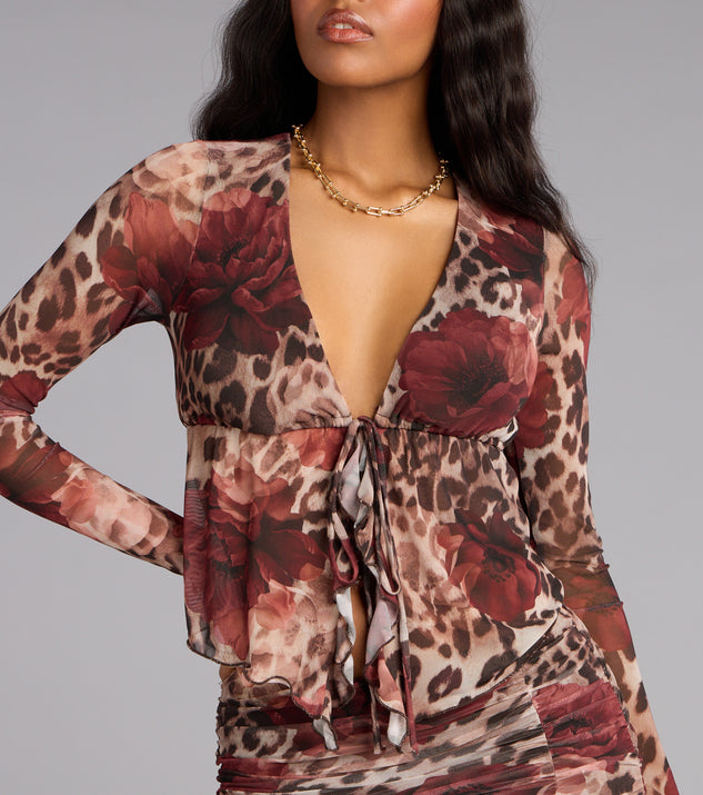 トップス Forwardwisteria Untamed Bloom Tie-Front Crop Top | Windsor