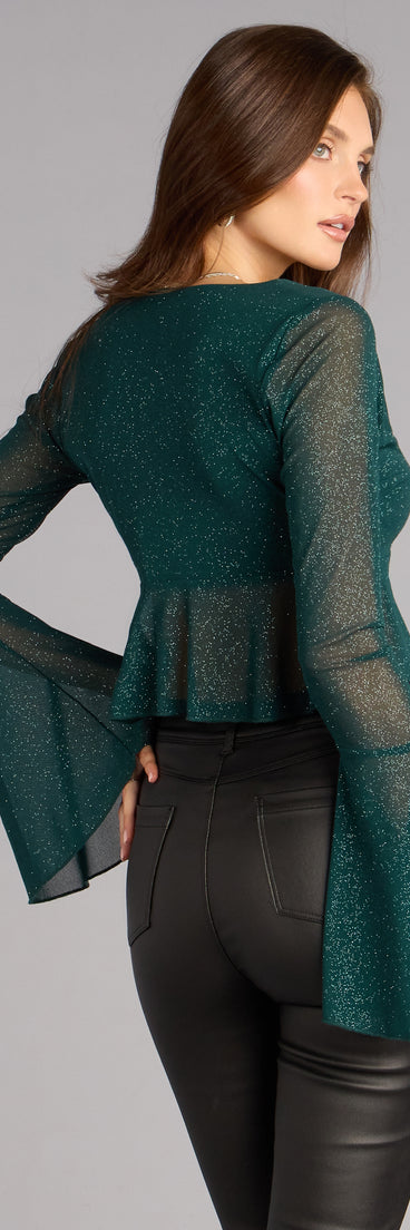 Flirty Glam Glitter Mesh Tie-Front Top
