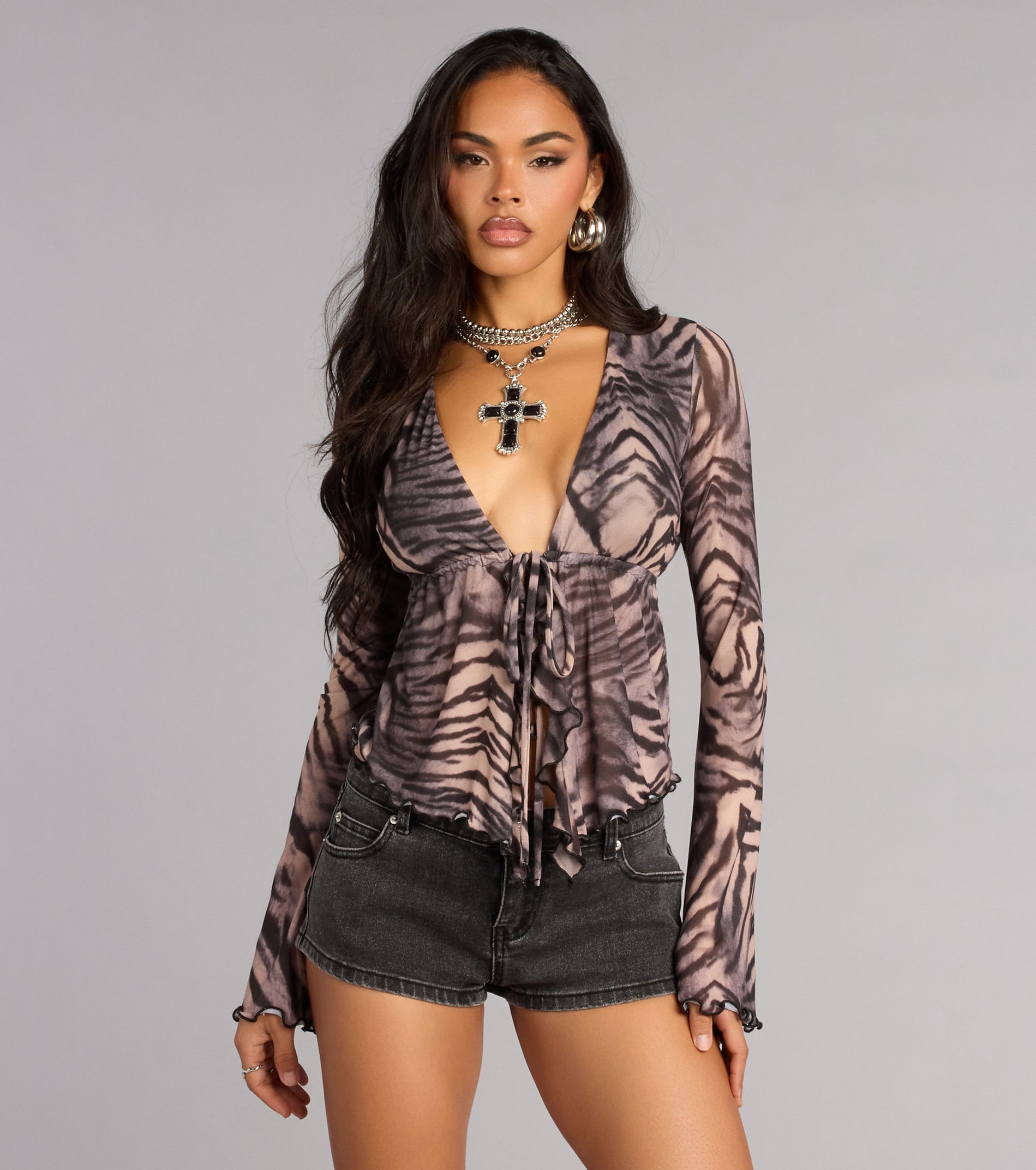 Wild Confidence Zebra Print Mesh Tie-Front Top | Windsor