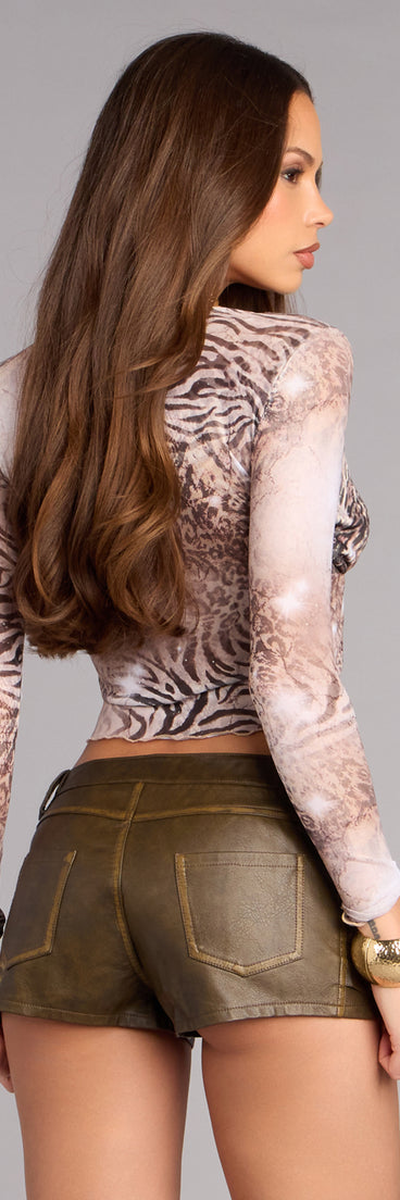 Wild Side Mesh Tie Front Top