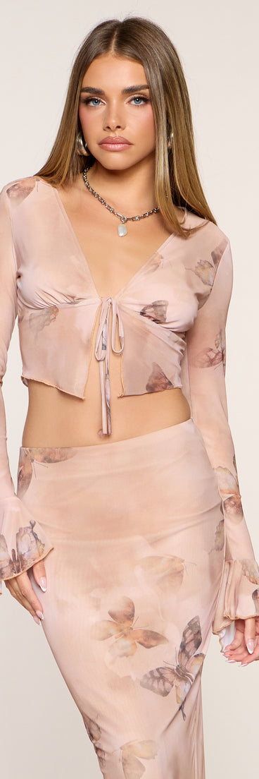 Butterfly Kisses Mesh Tie-Front Top