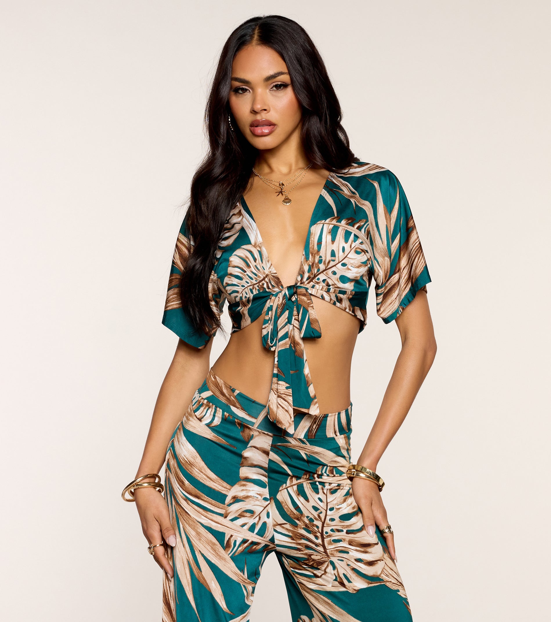 Palm Print Daydream Tie-Front Top | Windsor