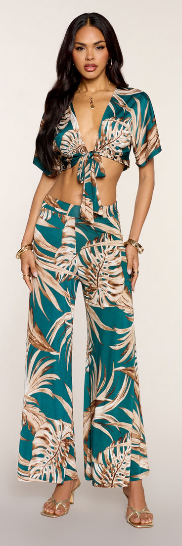 Palm Print Daydream Tie-Front Top